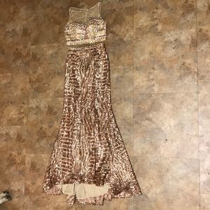 Two piece gold prom gown